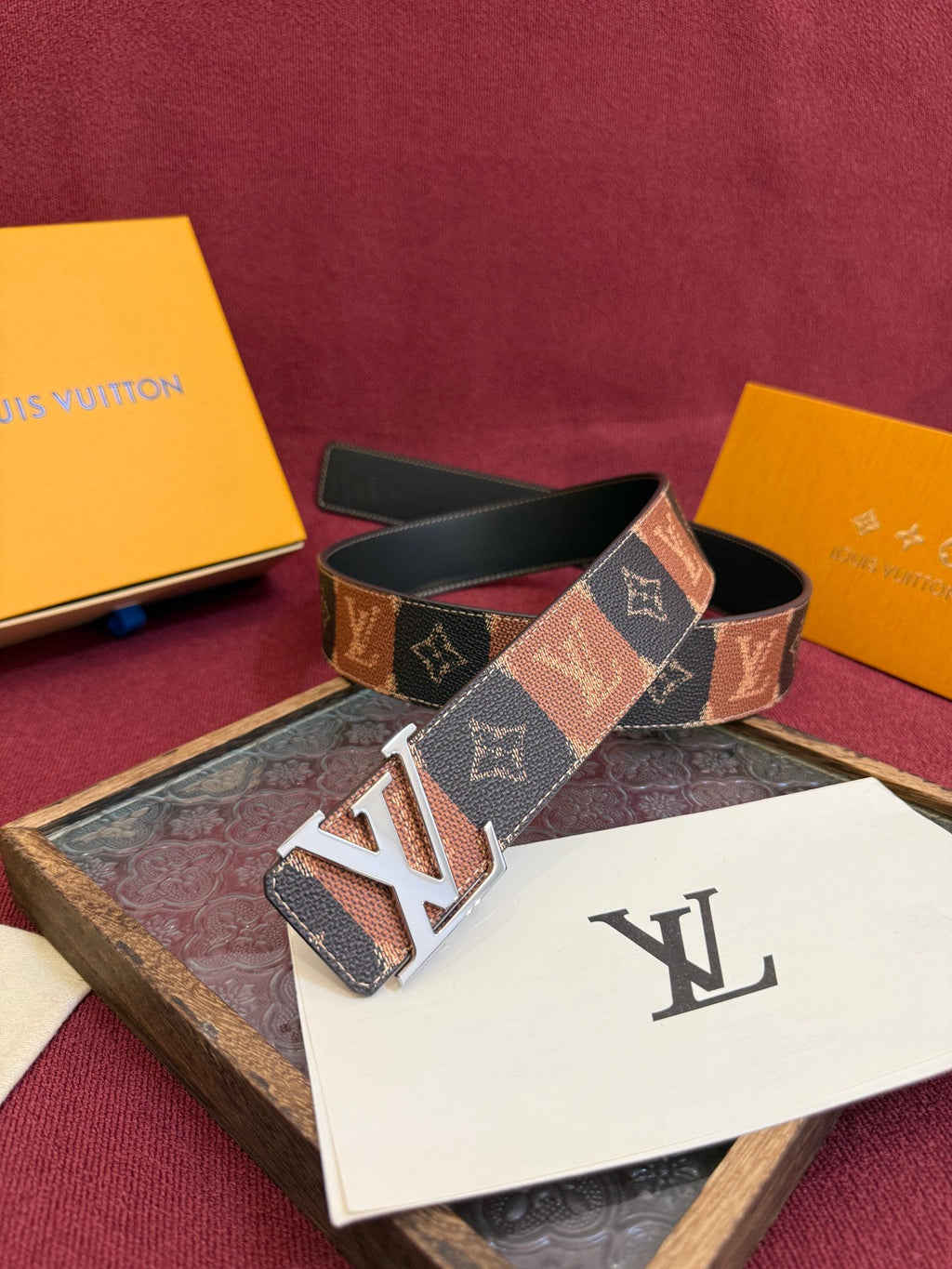 40MM Double Sided Monogram Canvas Cowhide Men Belt Silver Tone Letter Buckle Designer Inspired Reversible Waist Belt