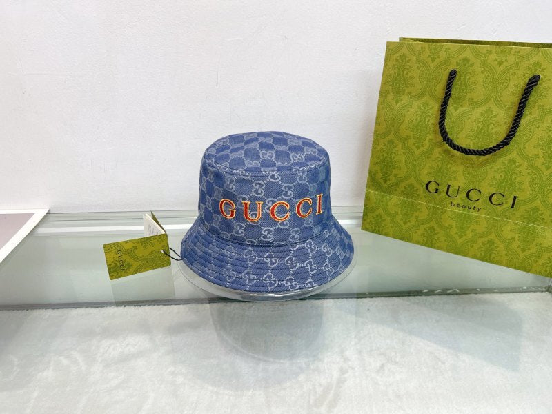 GUH79  New trendy fisherman's and fisherman's hats, blue with red embroidered hats