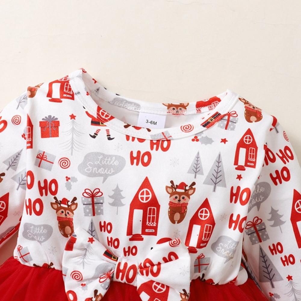 Christmas Baby Girls Elk Print Mesh Dress Wholesale Girls Dress
