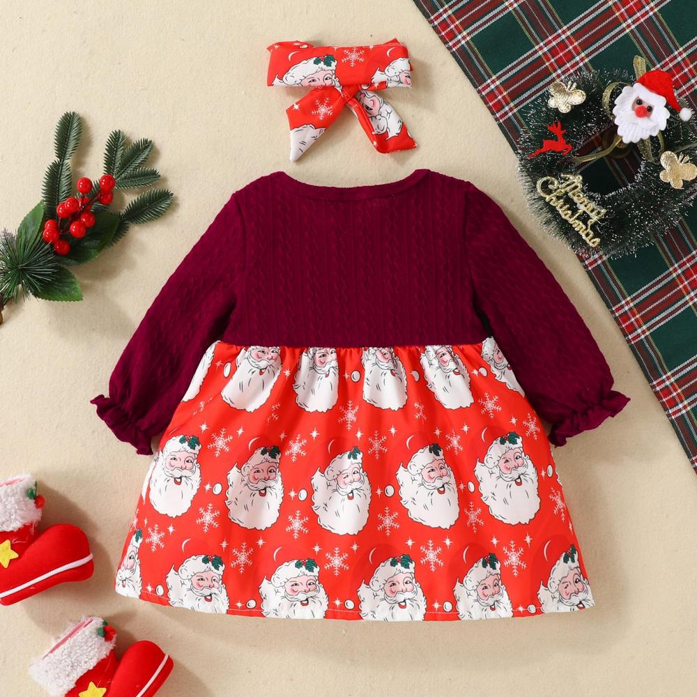 Western-style Autumn Christmas Girls Long-sleeve Bow Fake Two-piece Dress Wholesale Baby Girls Dress