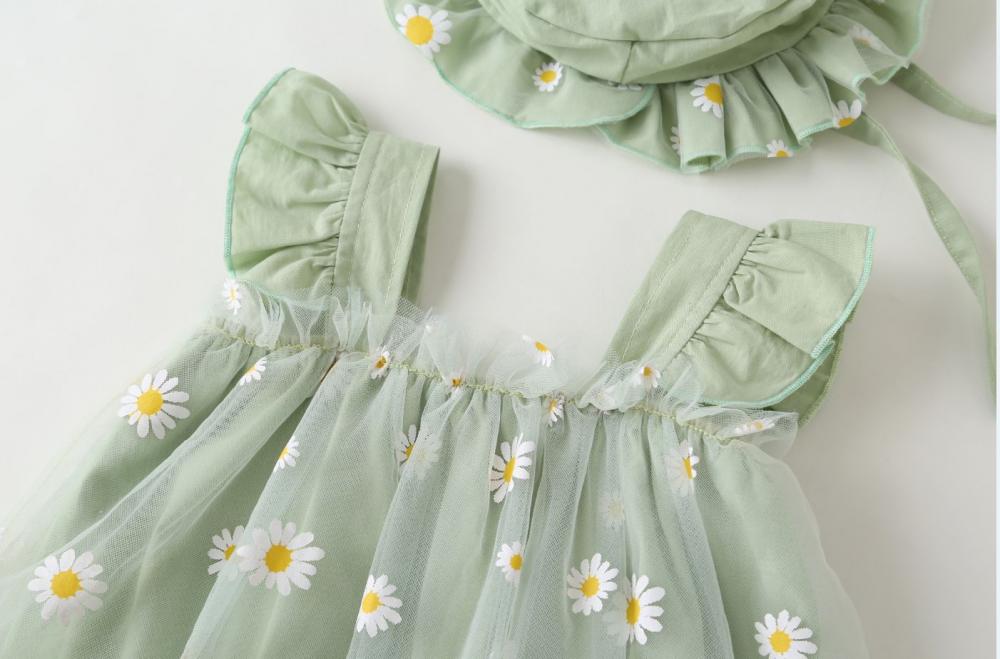 Summer Girl Baby Triangle romper Little Kid Princess Mesh Skirt with Hat Wholesale Baby Clothing