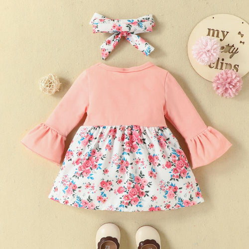 Autumn Baby Girls Bow Flower Print Long-sleeve Dress Wholesale Girls Dress