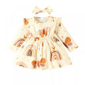 Autumn Baby Girls Print Long-sleeve Dress + Hairband Wholesale Girls Clothes