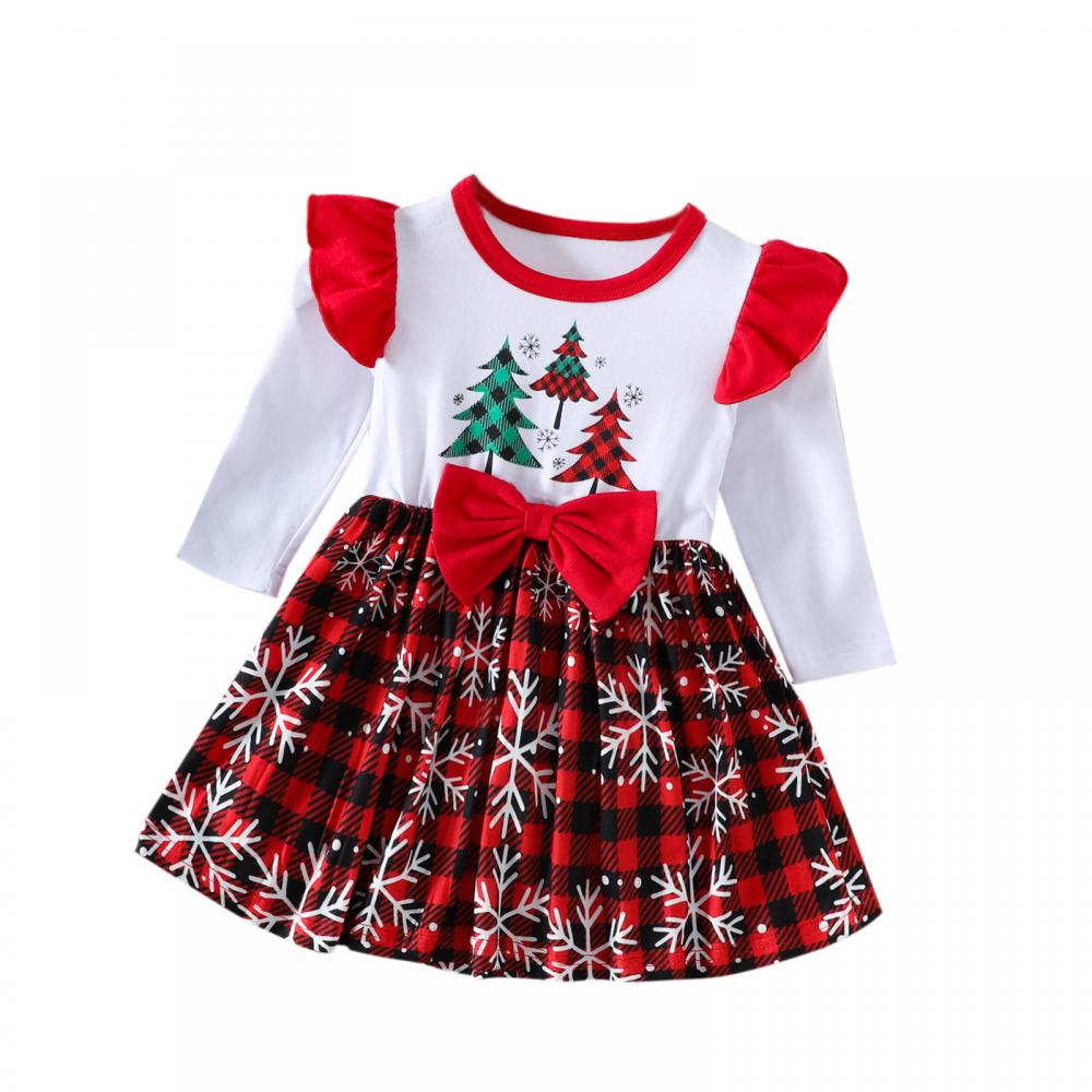 Autumn Girls Christmas Long Sleeve Plaid Dress Wholesale Girls Dress