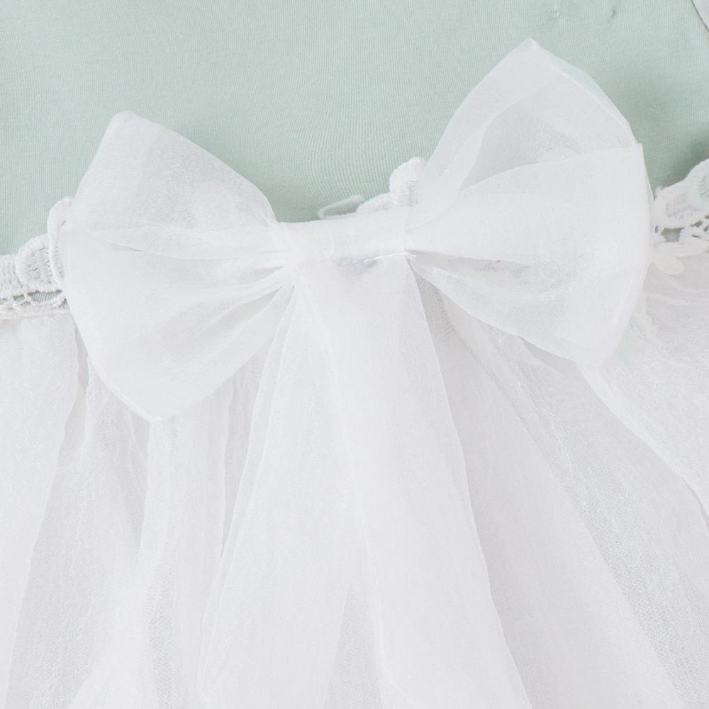 Summer Short Sleeve Lace Stitching Bow Mesh Skirt Princess Girl Dress Wholesale Baby Clothing