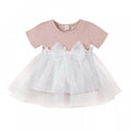 Summer Short Sleeve Lace Stitching Bow Mesh Skirt Princess Girl Dress Wholesale Baby Clothing