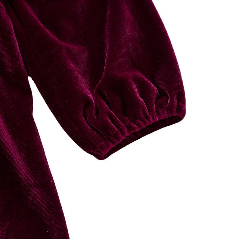 Girls Autumn and Winter Velvet Dress Western Style Purple Dress Wholesale Girls Dress