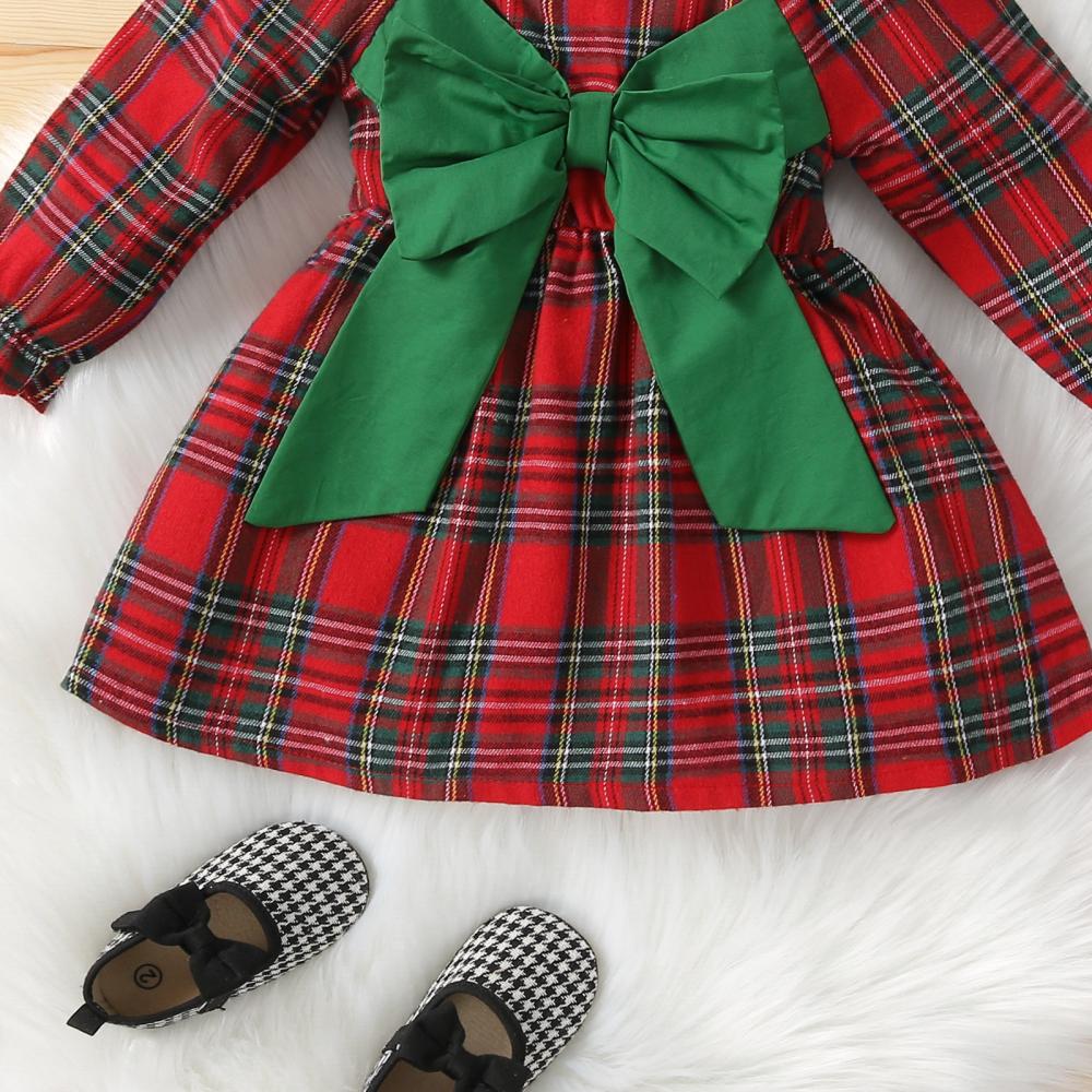 Christmas Girls Autumn and Winter Princess Bow Plaid Dress Wholesale Girls Dress