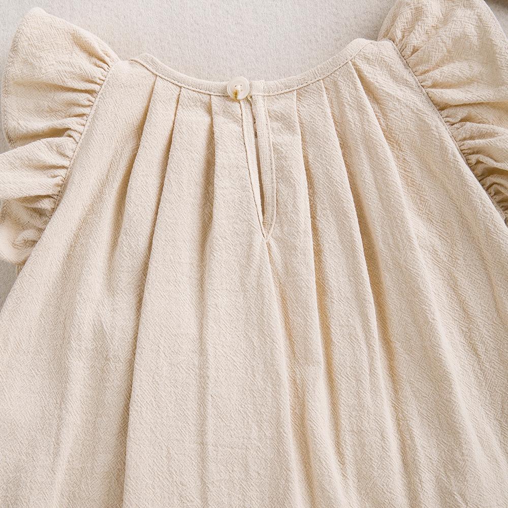 Summer Girl Flying Sleeve Cotton Khaki Princess Dress Wholesale