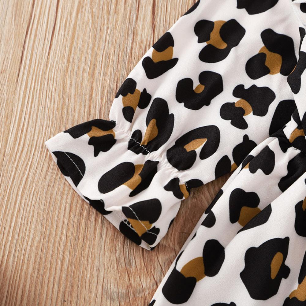 Autumn Leopard Print Long Sleeve Baby Dress Baby Girl Wholesale Clothing