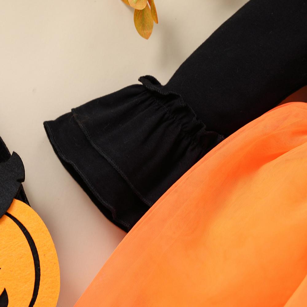 Little Girls Halloween Pumpkin Print Mesh Dress Wholesale Girls Dress