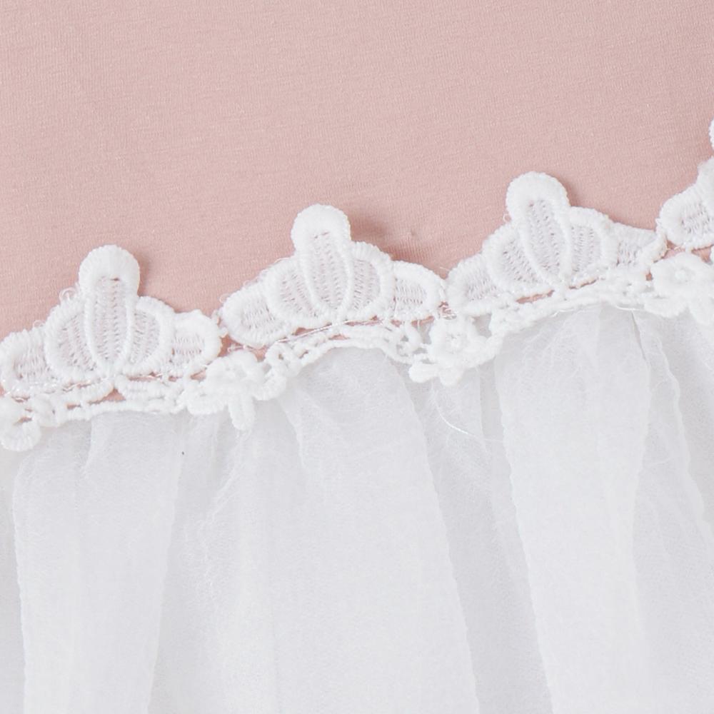 Summer Short Sleeve Lace Stitching Bow Mesh Skirt Princess Girl Dress Wholesale Baby Clothing