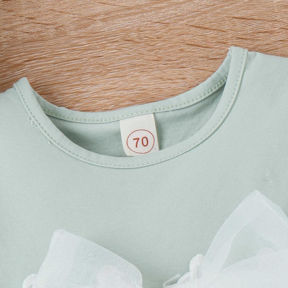Summer Short Sleeve Lace Stitching Bow Mesh Skirt Princess Girl Dress Wholesale Baby Clothing