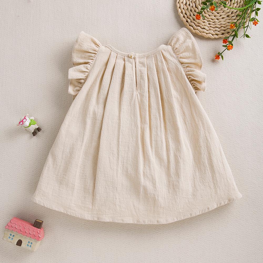 Summer Girl Flying Sleeve Cotton Khaki Princess Dress Wholesale