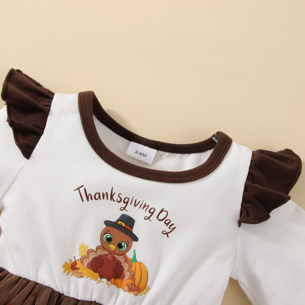 Girls Autumn And Winter Long-sleeved Stitching Thanksgiving Mesh Skirt Wholesale Girls Clothes
