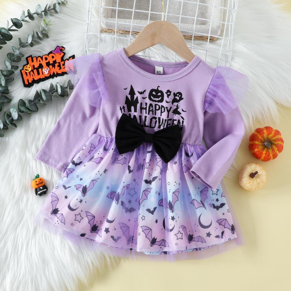 Halloween Girls Dress Spring Autumn Long Sleeve Dress Wholesale Baby Girls Dress