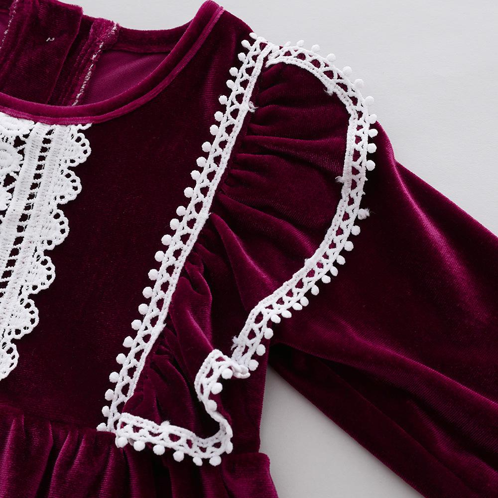 Girls Autumn and Winter Velvet Dress Western Style Purple Dress Wholesale Girls Dress