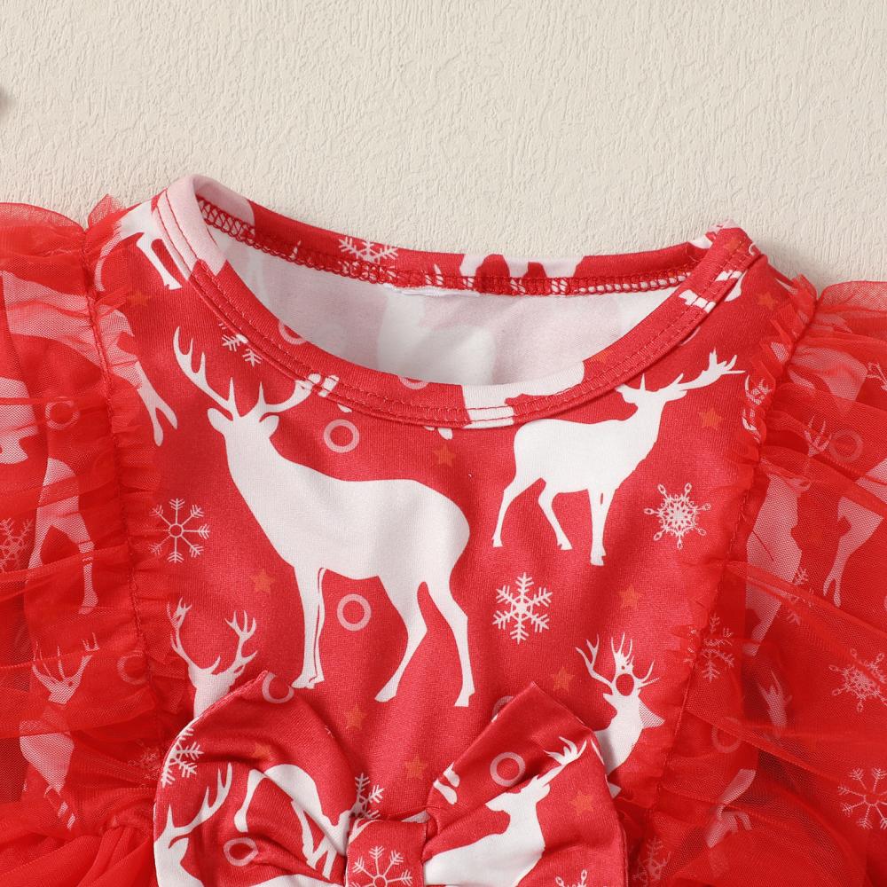 Christmas Baby Girls Western-style Elk Mesh Dress Wholesale Girls Dress
