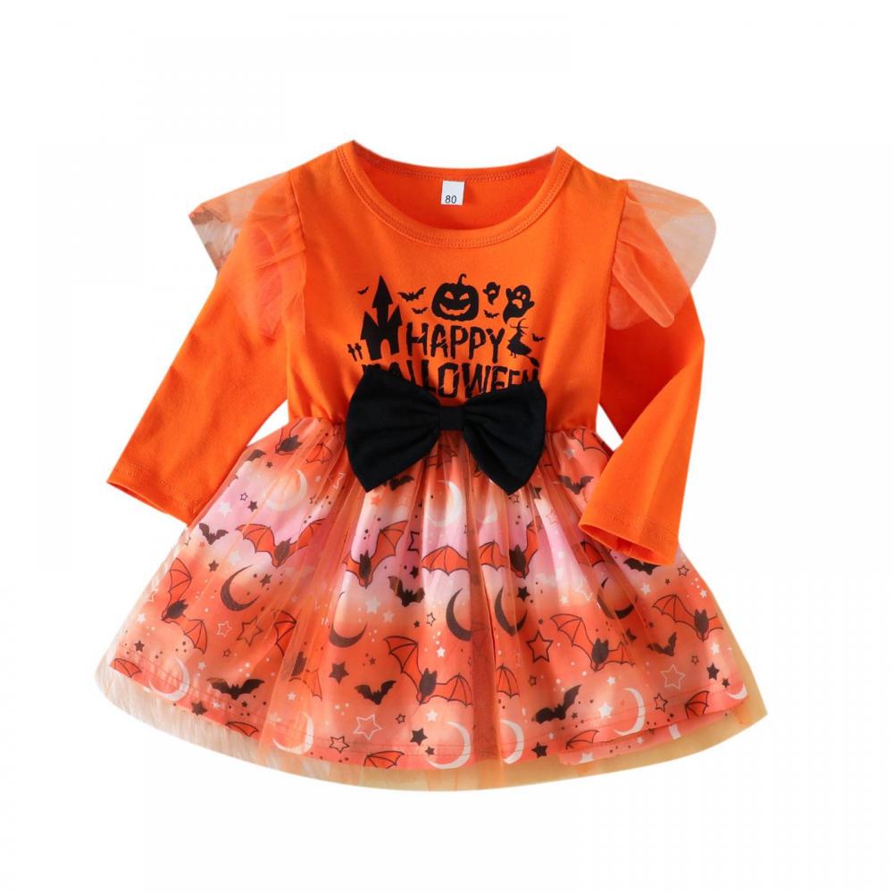 Halloween Girls Dress Spring Autumn Long Sleeve Dress Wholesale Baby Girls Dress