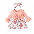 Autumn Baby Girls Bow Flower Print Long-sleeve Dress Wholesale Girls Dress