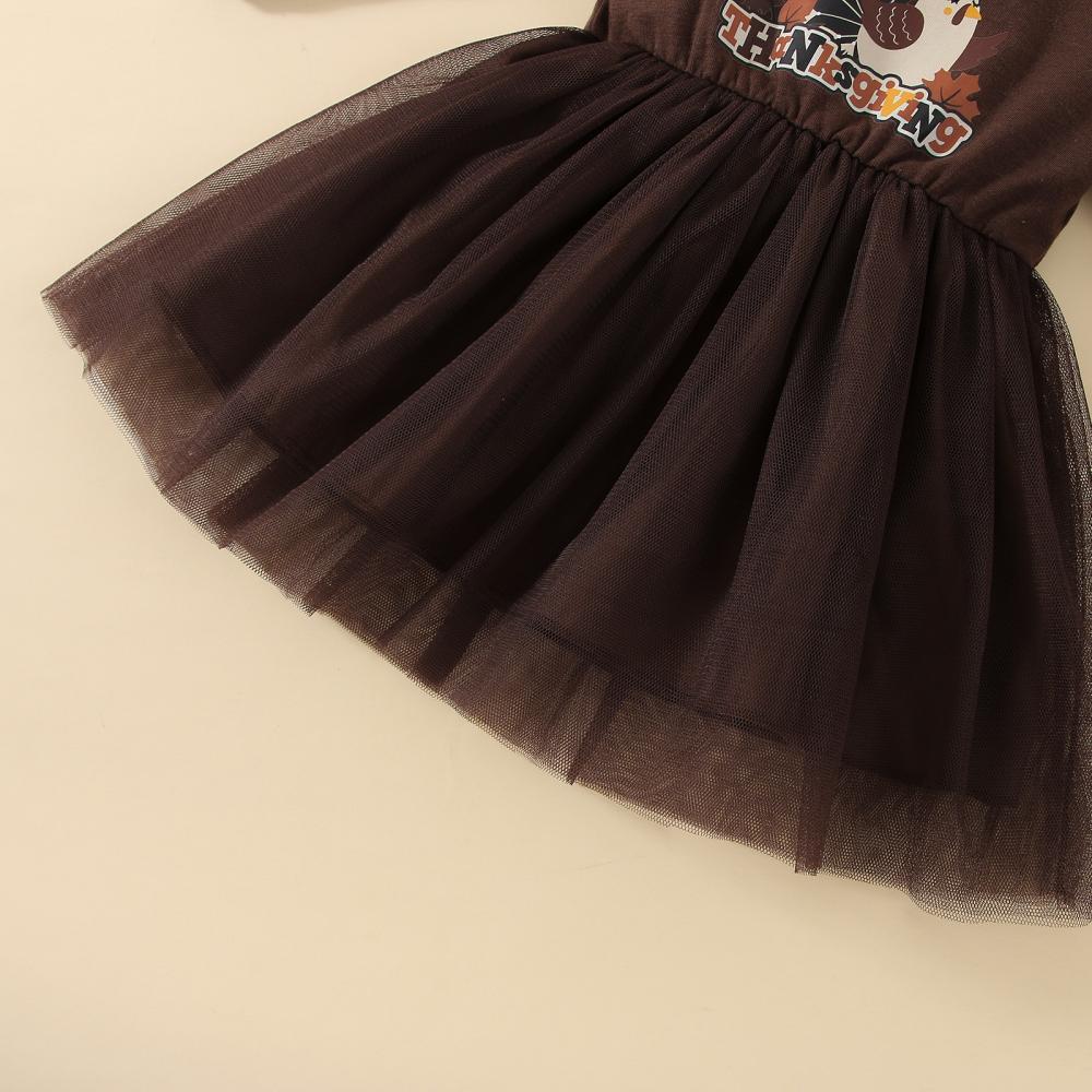 Girls Autumn And Winter Long-sleeved Stitching Thanksgiving Mesh Skirt Wholesale Girls Clothes