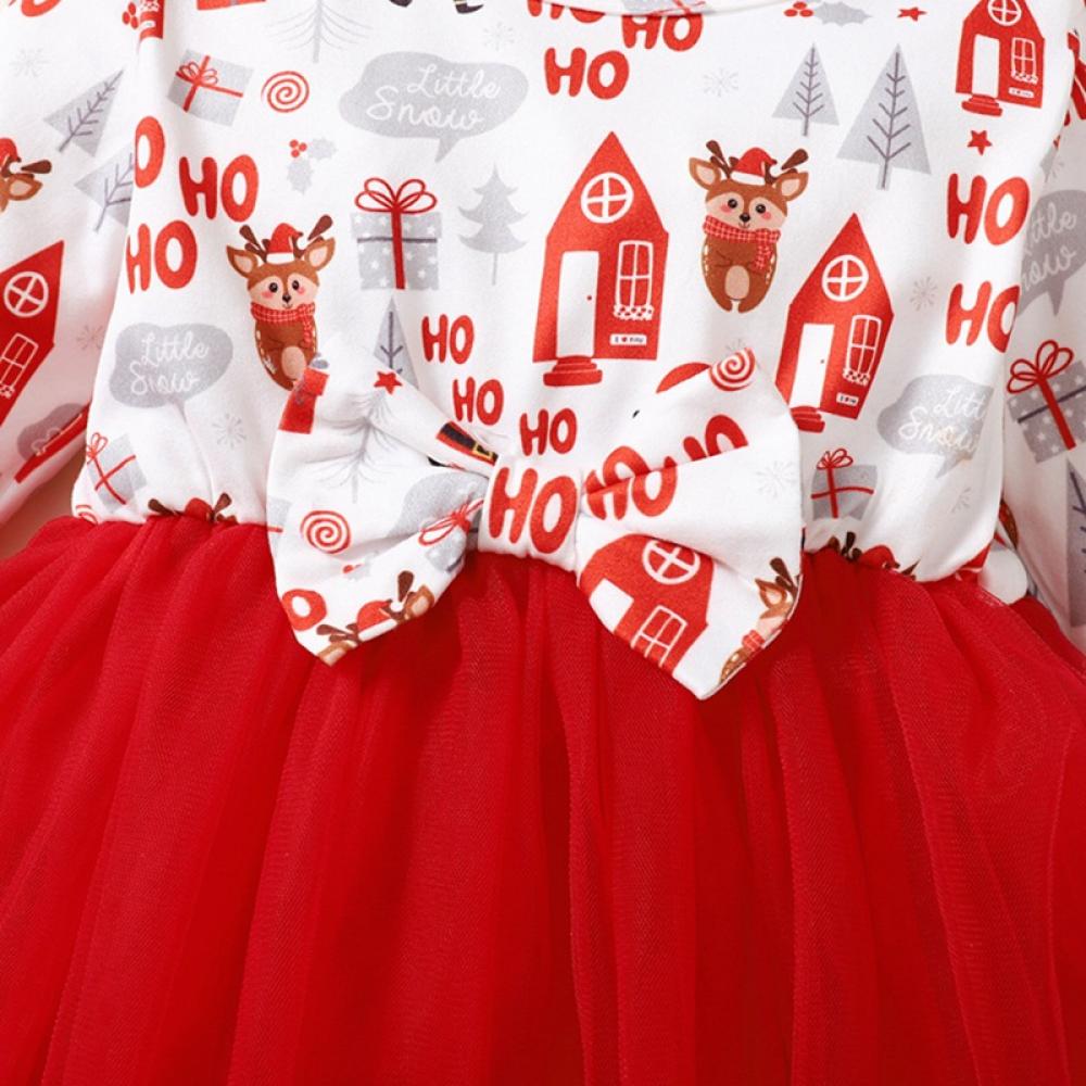 Christmas Baby Girls Elk Print Mesh Dress Wholesale Girls Dress