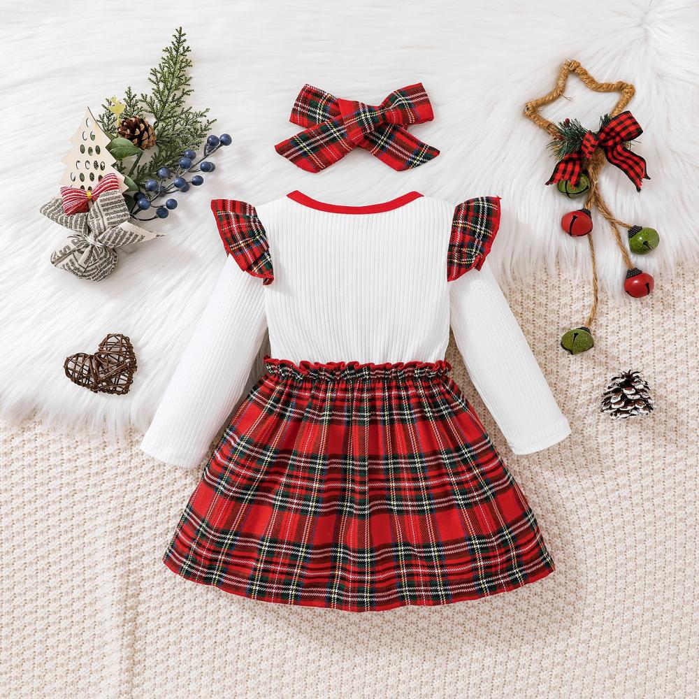 Christmas Baby Letter Print Plaid Dress Wholesale Girls Clothes