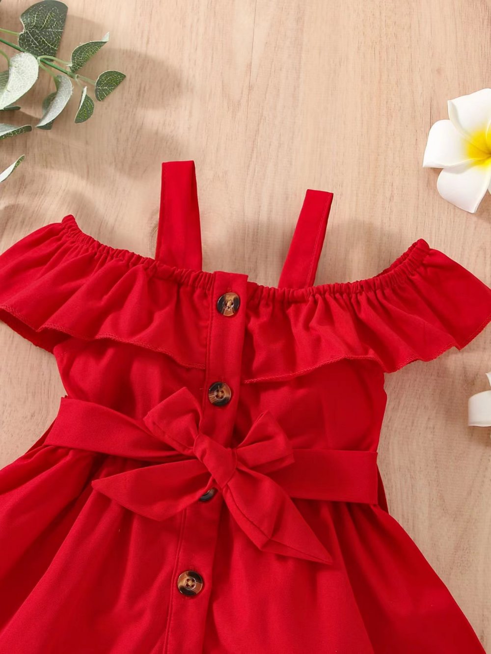 Baby Spring And Summer Condole Belt Shoulder Ruffled Button Strap Waist Princess Dress Wholesale Girls Dress