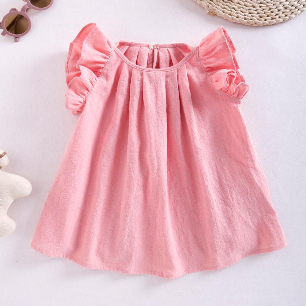 Summer Girl Flying Sleeve Cotton Khaki Princess Dress Wholesale
