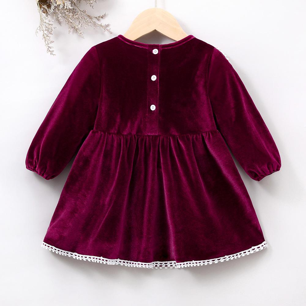 Girls Autumn and Winter Velvet Dress Western Style Purple Dress Wholesale Girls Dress