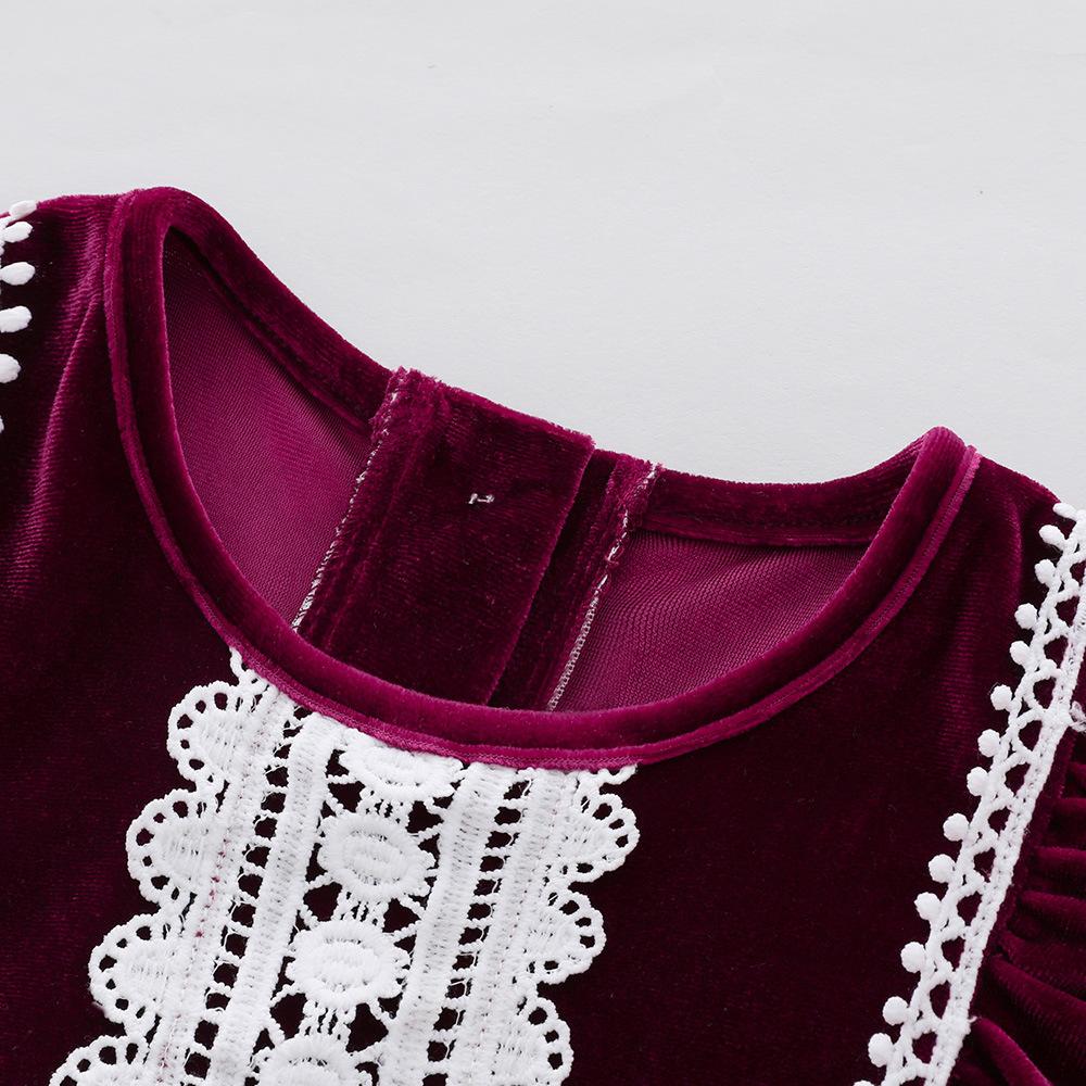 Girls Autumn and Winter Velvet Dress Western Style Purple Dress Wholesale Girls Dress