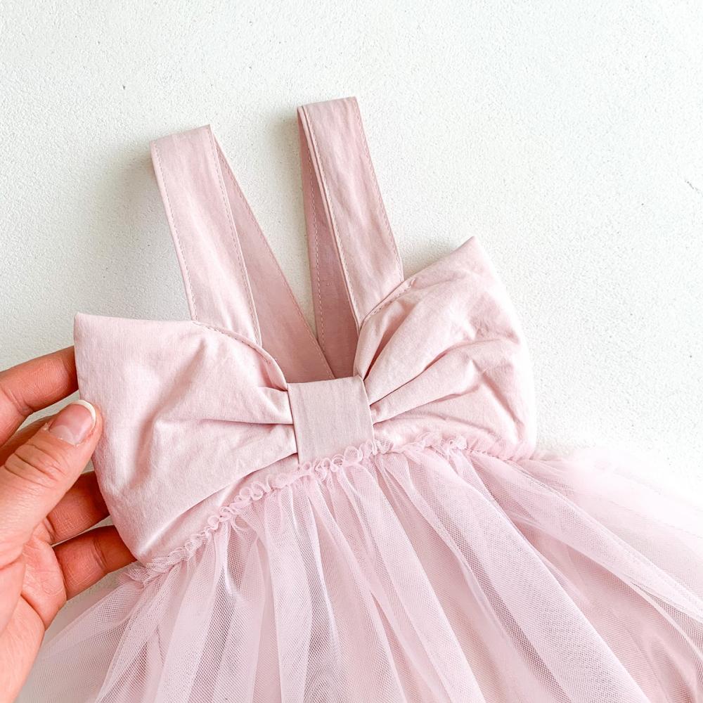 Summer Girls Big Bow Suspender Jumpsuit Mesh Princess Skirt Baby Clothes Wholesale