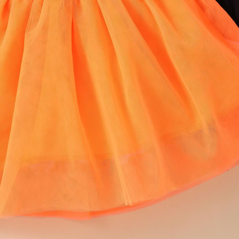 Little Girls Halloween Pumpkin Print Mesh Dress Wholesale Girls Dress