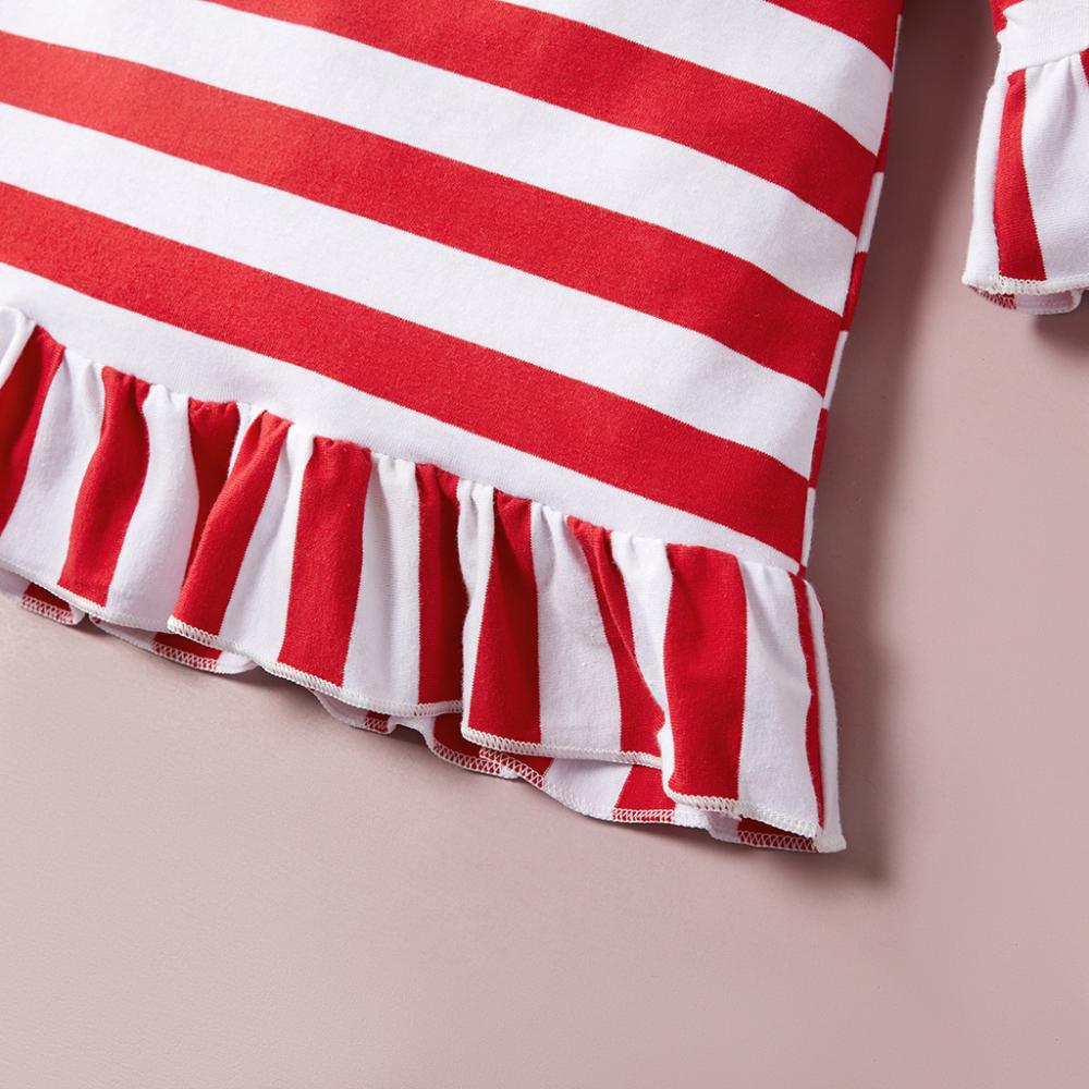 Christmas Cotton Striped Long Sleeve Ruffle Dress Baby Dress Wholesale