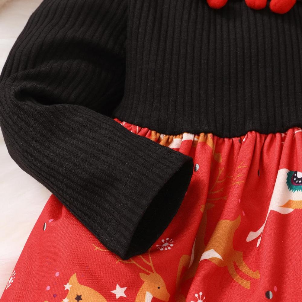 Autumn Christmas Girls Print Long-sleeve Dress + Hairband Wholesale Baby Girls Dress