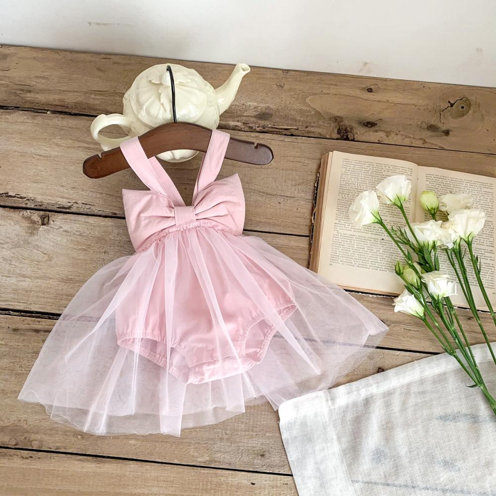 Summer Girls Big Bow Suspender Jumpsuit Mesh Princess Skirt Baby Clothes Wholesale