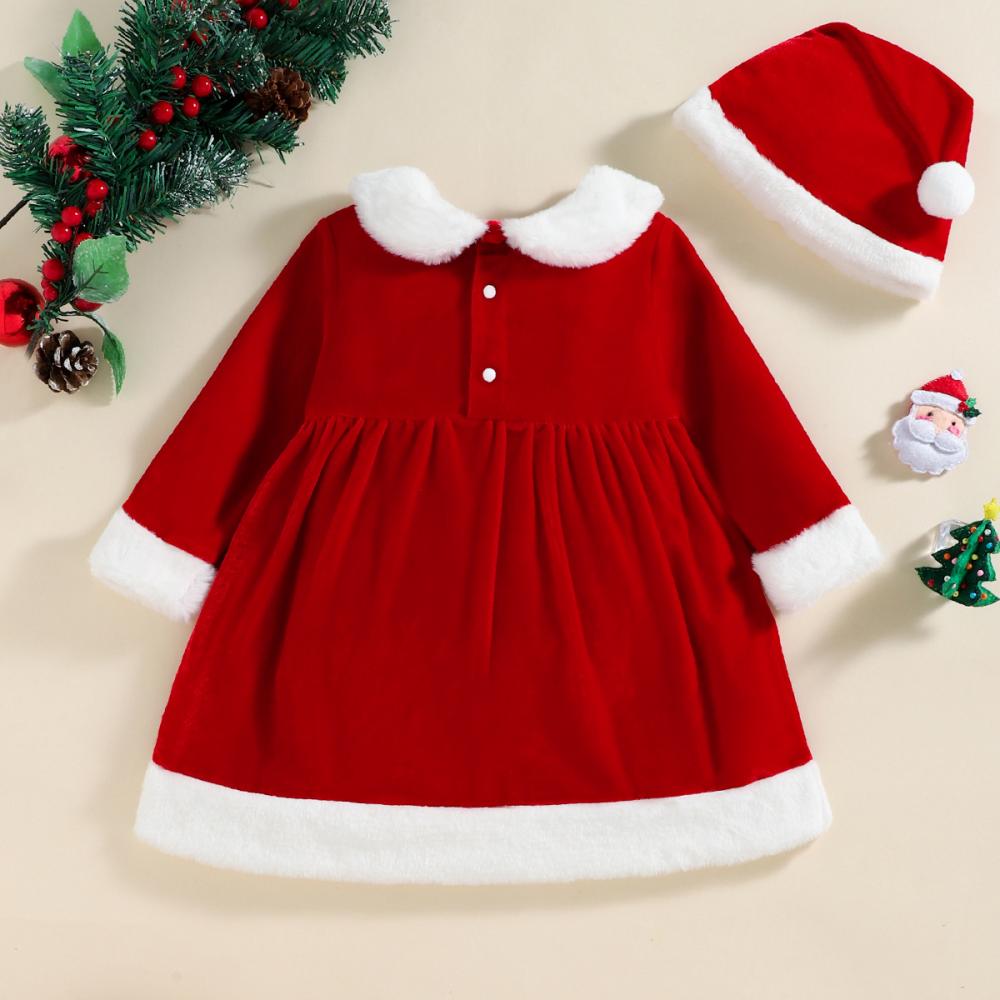 Little Girl Christmas Velvet Dress + Hat Wholesale Girls Dress
