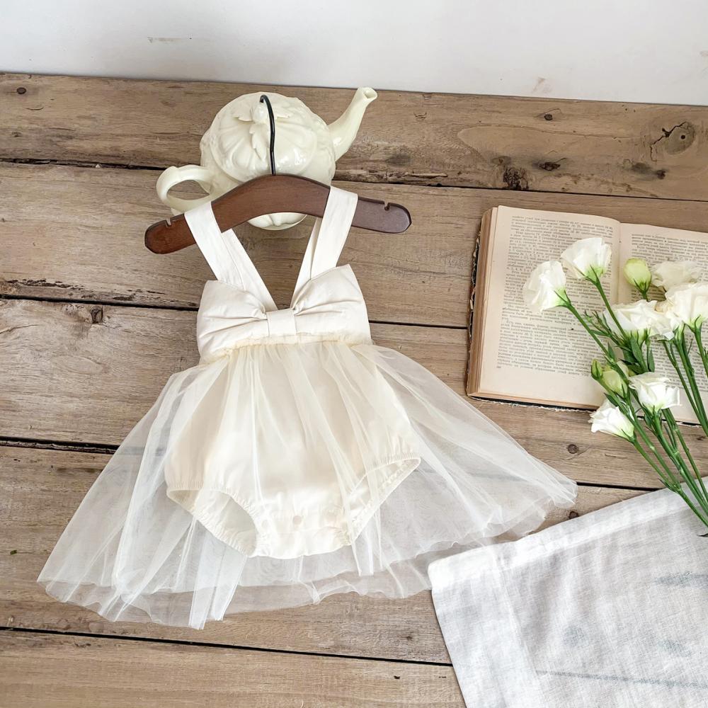 Summer Girls Big Bow Suspender Jumpsuit Mesh Princess Skirt Baby Clothes Wholesale