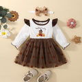 Girls Autumn And Winter Long-sleeved Stitching Thanksgiving Mesh Skirt Wholesale Girls Clothes