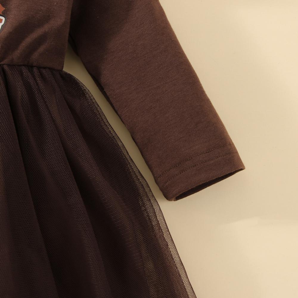 Girls Autumn And Winter Long-sleeved Stitching Thanksgiving Mesh Skirt Wholesale Girls Clothes