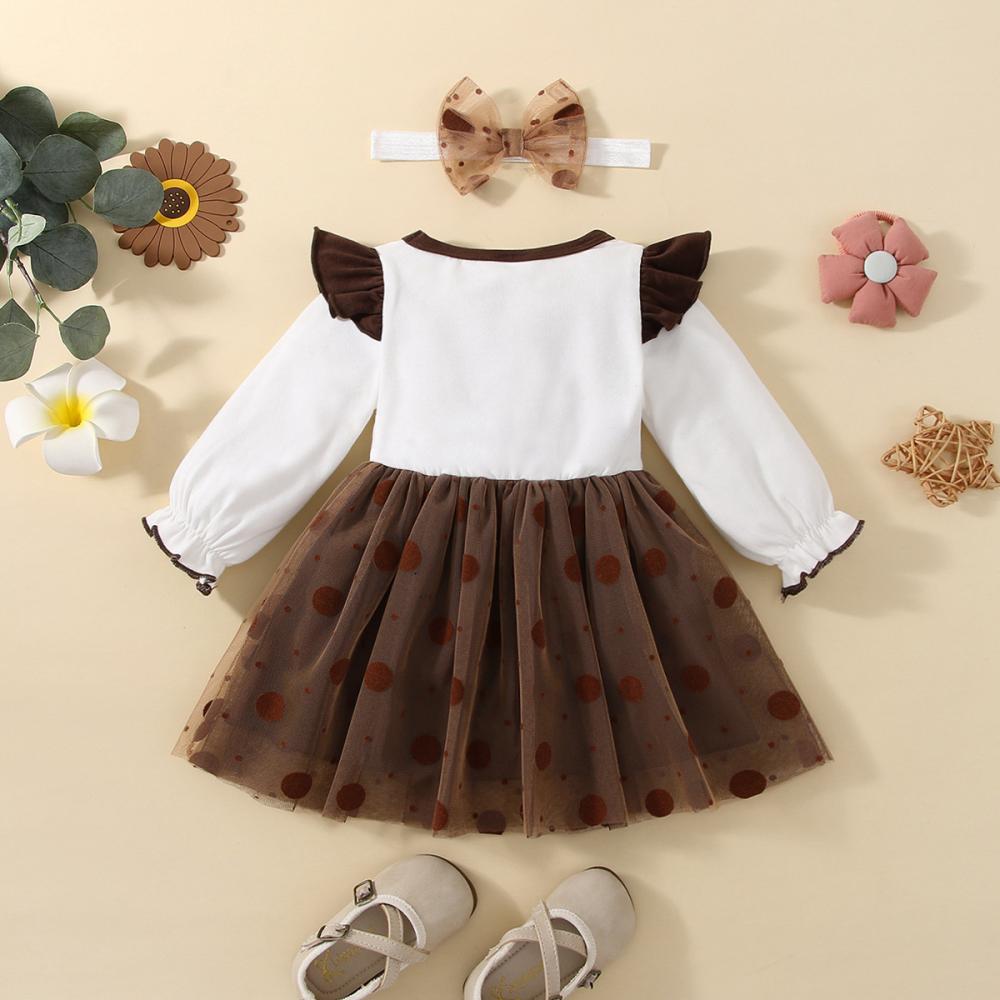 Girls Autumn And Winter Long-sleeved Stitching Thanksgiving Mesh Skirt Wholesale Girls Clothes