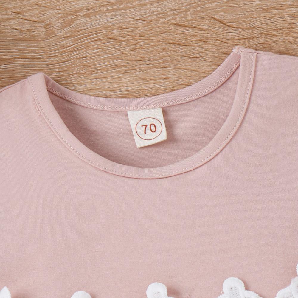 Summer Short Sleeve Lace Stitching Bow Mesh Skirt Princess Girl Dress Wholesale Baby Clothing
