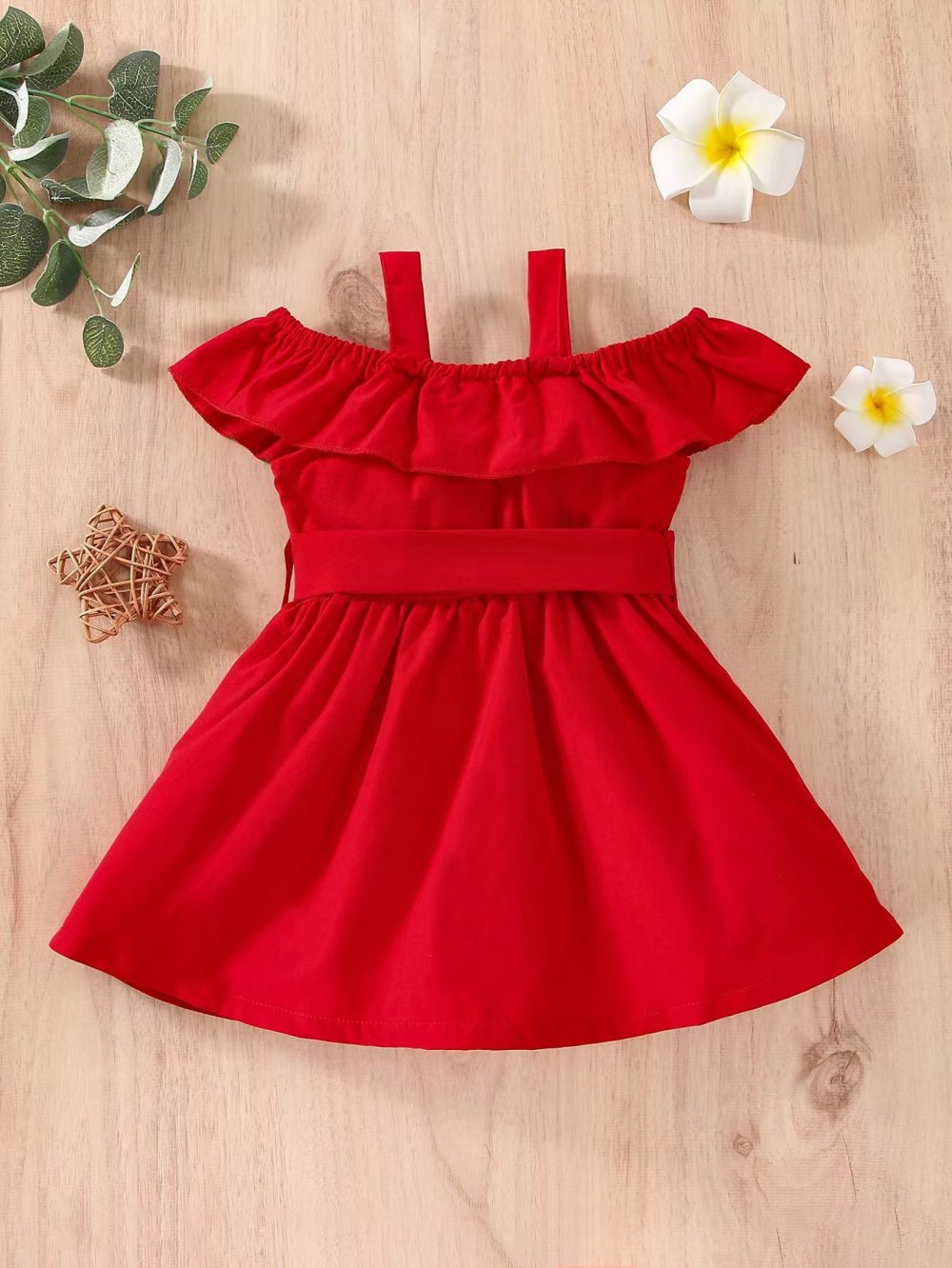 Baby Spring And Summer Condole Belt Shoulder Ruffled Button Strap Waist Princess Dress Wholesale Girls Dress