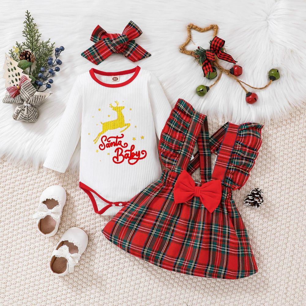 Christmas Baby Letter Print Plaid Dress Wholesale Girls Clothes