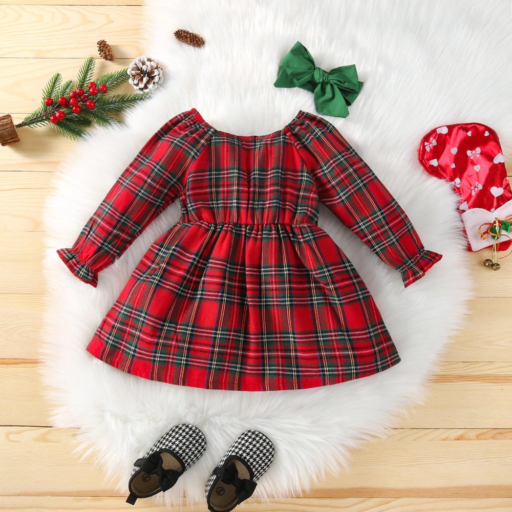 Christmas Girls Autumn and Winter Princess Bow Plaid Dress Wholesale Girls Dress