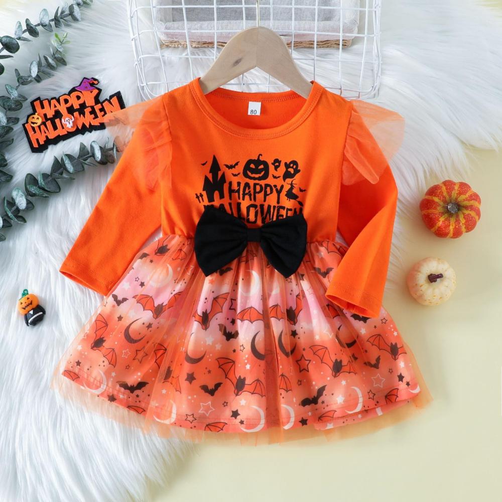 Halloween Girls Dress Spring Autumn Long Sleeve Dress Wholesale Baby Girls Dress