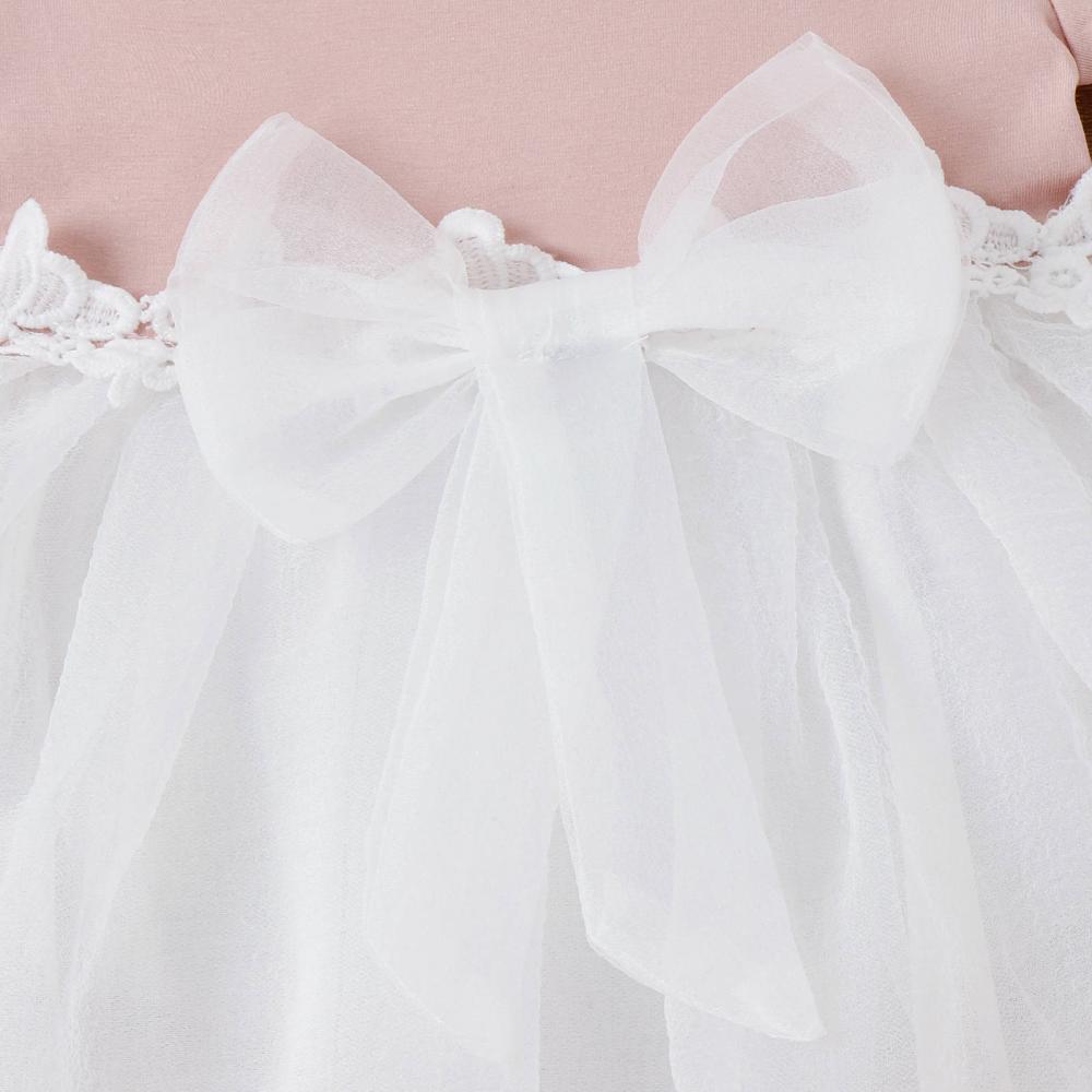 Summer Short Sleeve Lace Stitching Bow Mesh Skirt Princess Girl Dress Wholesale Baby Clothing