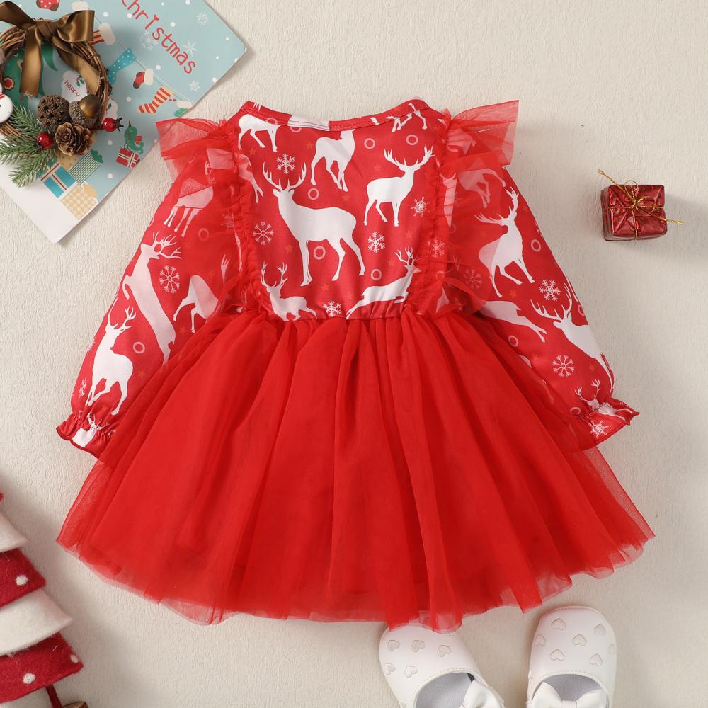 Christmas Baby Girls Western-style Elk Mesh Dress Wholesale Girls Dress