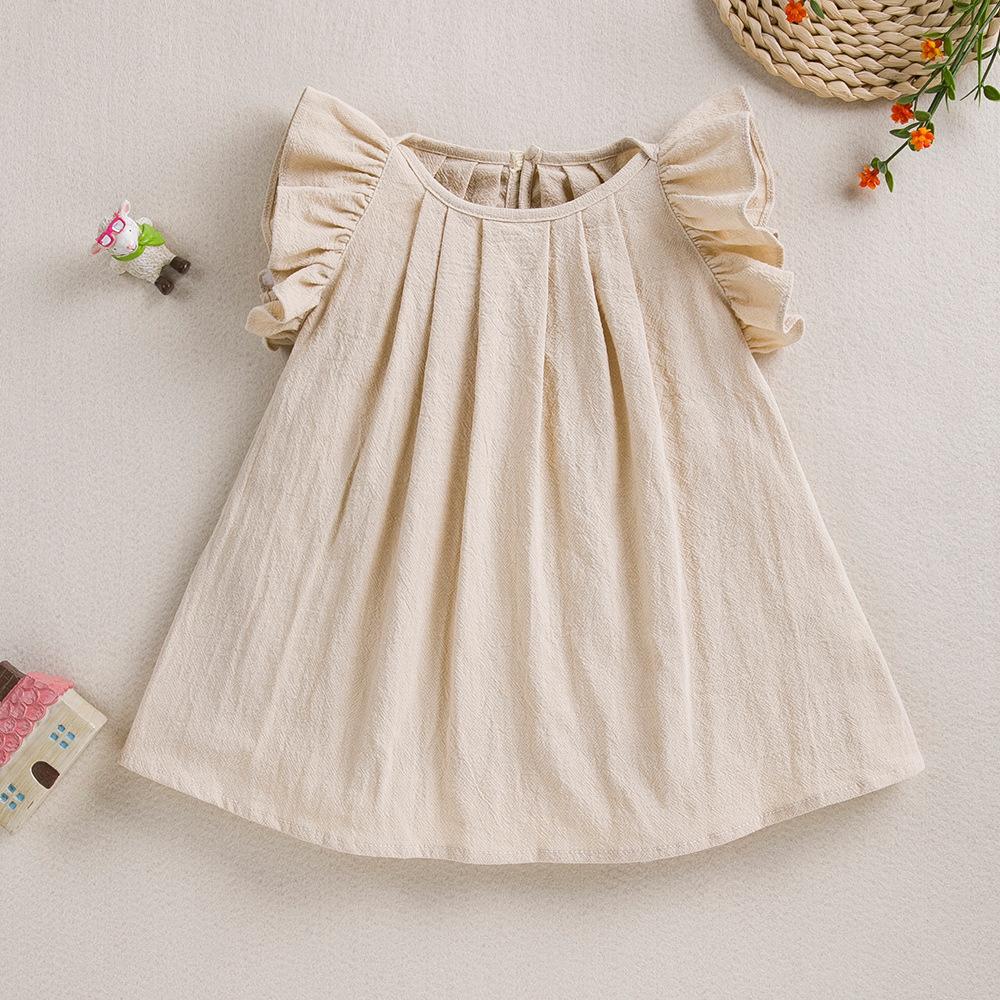 Summer Girl Flying Sleeve Cotton Khaki Princess Dress Wholesale