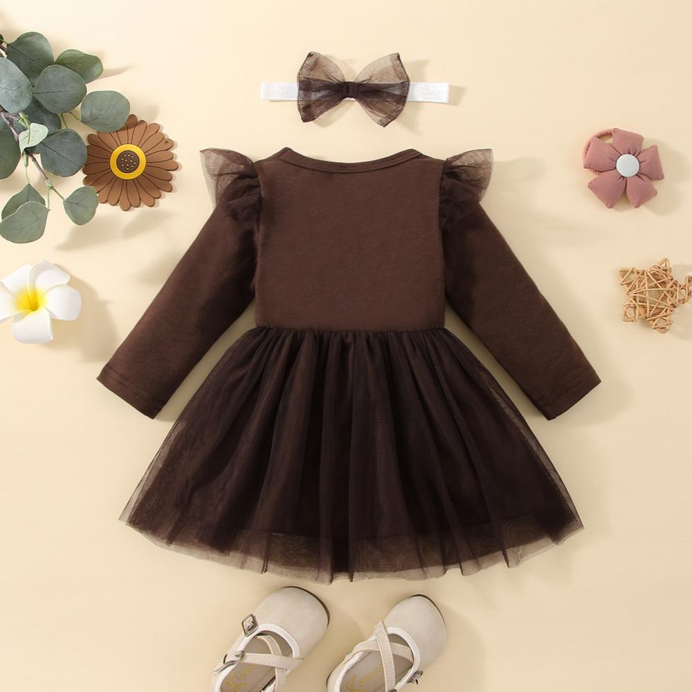 Girls Autumn And Winter Long-sleeved Stitching Thanksgiving Mesh Skirt Wholesale Girls Clothes